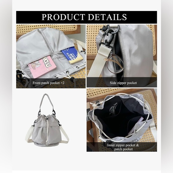 NWT Drawstring Nylon Waterproof Bucket Bag - Picture 6 of 8